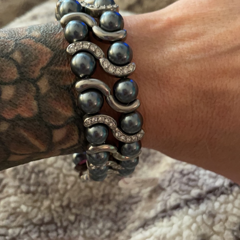 Pierre Balmain rhodium plated black pearls Swarovski crystals